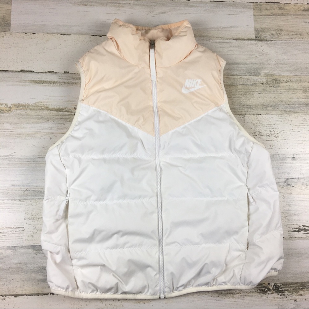Nike Womens Down Puffer Vest Large Reversible Peach White Classic Outdoor